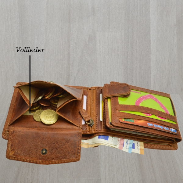 flevado Voll Leder Herren Ledergeldbörse RFID Schutz Hochwertig und Qualitativ Voll Leder Portemonnaie